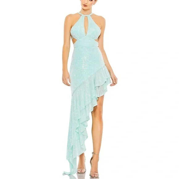 aqua asymmetric ruffle dress Asymmetrical Ruffle Mini Dress